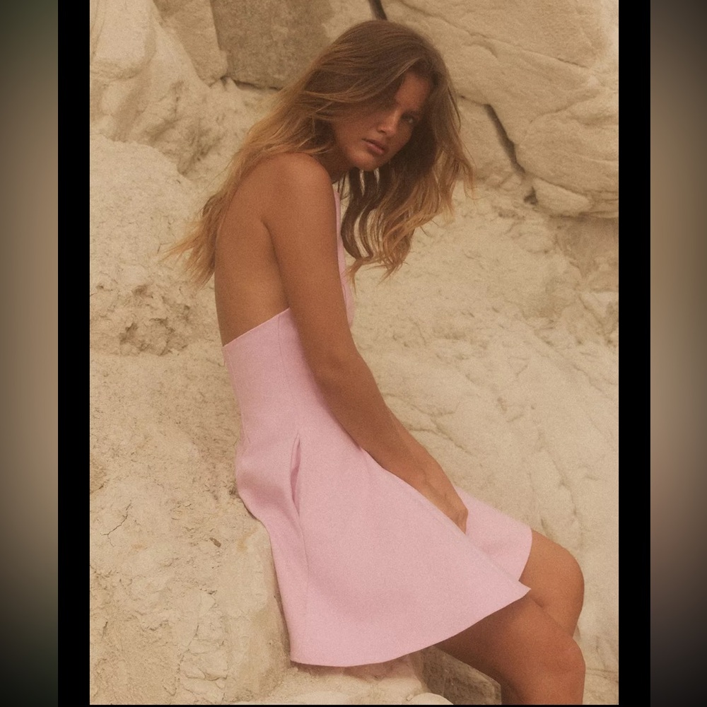 Zara short halter dress with godets, pastel pink - Picture 10 of 15